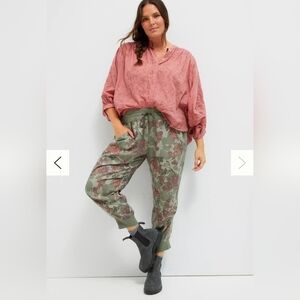 Anthropologie Olive Green Floral Joggers